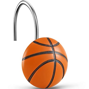 CHICTIE Basketball Shower Curtain Hooks Rings,Sports Decorative Shower Curtain Hooks,Set of 12 Orange Stainless Steel Rustproof Shower Rings for Bathroom Kids Room