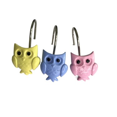 Twofish Home Owl Ceramic Resin Shower Curtain Rings Set of 12 for Bath Chioce Funny Gift to Children Owl Design Shower Curtain Hooks Pack of 12