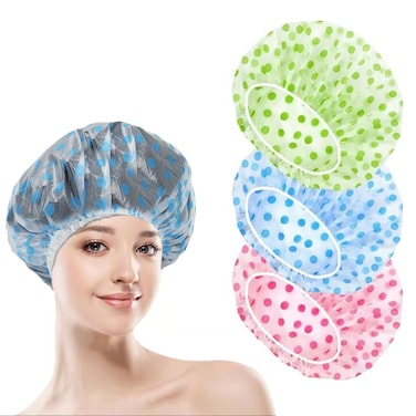 3Pcs Elastic Shower Cap, Reusable Waterproof Shower Cap, Waterproof Elastic Band Plastic Bath Cap for Shower Spa Salon, Hair Protection Bathing Accessories