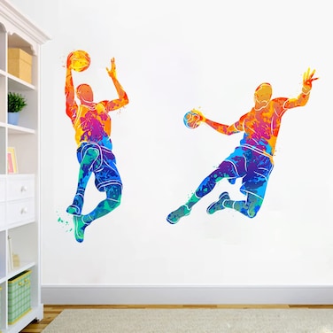 WOYINIS Colorful Basketball Player Silhouette Wall Decals Sports Theme Player Wall Stickers Peel &amp; Stick Removable Living Room Kids Bedroom Nursery Classroom Playroom Wall Decor Mural Decorations