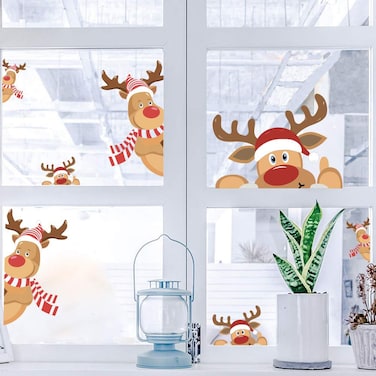 IARTTOP Christmas Reindeer Wall Decal&iuml;&frac14;&OElig;Happy Cartoon Reindeer Wall Mural Removable DIY Vinyl Door Sticker for Showcase&iuml;&frac14;&OElig;Christmas Window Clings,Christmas Nursery Home Decorations
