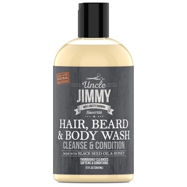 Uncle Jimmy Hair, Beard &amp; Body Men's Wash   Sulfate Free, Paraben Free, with Naturally Derived Clean Ingredients Leaving Skin Soft and Hydrating 12 Fl Oz