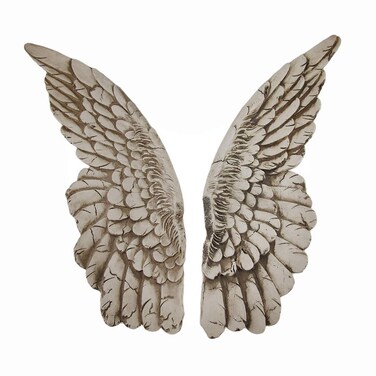 Zeckos Set of 2 Distressed Antique White Angel Wing Wall Sculptures - Perfect Decoration for Nursery, Bedroom, Living Room - Each 11 Inches High - Easy Mounting