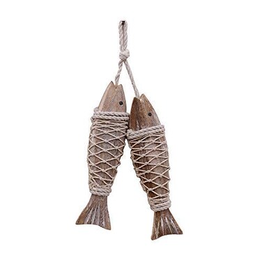 Only 2 Pieces Nautical Carved Wooden Fish Wall Hanging Ornaments Home Wall Rustic Wood Fish Sculpture Decor for Beach Theme Lake House Decorations