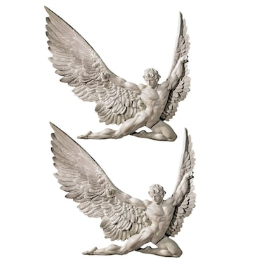 Design Toscano Icarus Winged Man Wall Sculpture, 11 Inch, Set of Two, Polyresin, Ancient Ivory