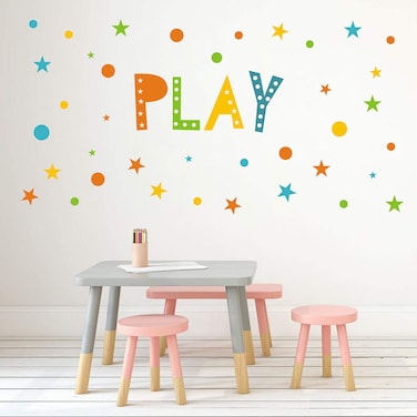 Play Wall Decals Playroom Wall Decor Modern Wall Decals for Kids Girls Boys Bedroom Nursery Wall Stickers Star Wall Decals Dots Wall Art A62 (Play Room)
