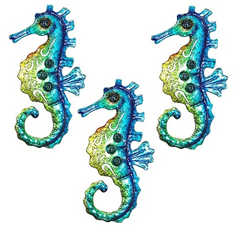 BVLFOOK Seahorse Wall Art Decor Metal Sea Wall Art Decor Coastal Wall Decor Beach Theme Decor Suitable For Bathroom Bedroom Hallway Gatehouse Yard Fence Nautical Tropical Decor 10 Inch