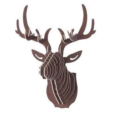 Hooshing Wall Decor Deer Head Antler DIY 3D Wooden Puzzle Sculpture Trophy Brown Wall Decoration for Home Living Room Office