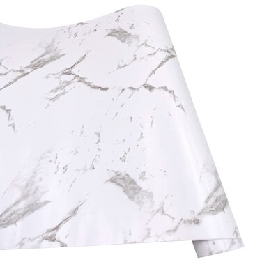 Yifasy White Marble Pattern Shelf and Drawer Liner Peel-Stick Kitchen Storage Sideboard Lining Paper 17.7x118 Inch Renew Buffet Table