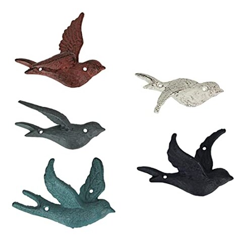Zeckos Charming Set of 5 Coastal Coral Color Cast Iron Flying Birds Wall Sculptures: Rustic Country Decorative Accents for Bedrooms, Kitchens, Porches and Patios