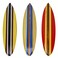 Zeckos Set of 3 Handcrafted Wood Surfboard Wall Sculptures: Red, Blue, Brown Racing Stripes, Each 16 Inches Long - Easy Install - Perfect for Beach-Themed Home D&Atilde;&copy;cor
