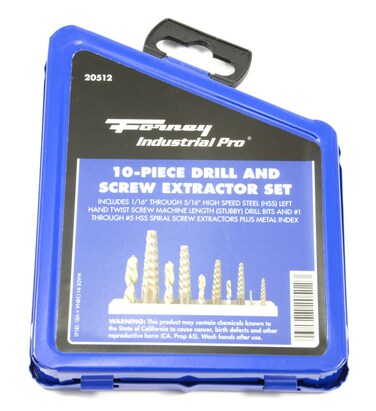Forney 20512 Drill Bit Set, Industrial Pro Left Hand HSS Screw Machine Length Stubby, 1/16-Inch thru 5/16-Inch, 10-Piece