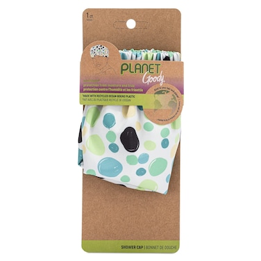 GOODY Planet Shower Cap,1 Count - Green Dots - Protect Your Hairstyle While Remaining Comfortable - Hair Accessories for Men,Women,Boys,&amp; Girls - Made with Recycled Ocean-Bound Plastic