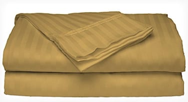 Crystal Towels Microfiber Bed Sheets Set - 3-Piece Soft Sheet Set, Stripe Pattern w/Sateen Finish, Twin Size Sheets Deep Pocket Set - Gold