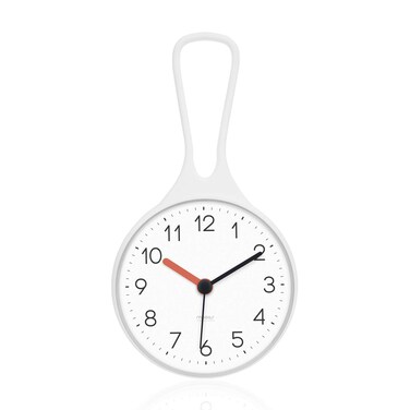mooas Loop Bathroom Clock (White, 3.16 x 1.31 x 6.02 inch), Waterproof Shower Clock, Kitchen Clock, Non-Ticking Battery Operated