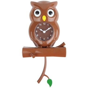 Lily's Home Pendulum Owl Clock with Revolving Eyes and Swinging Branch, Battery Powered and Wall Mountable, Wonderful and Whimsical Addition to Themed Bedroom D&Atilde;&copy;cor, Brown (15 Inches)