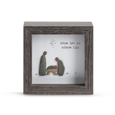 DEMDACO Sharon Nowlan Come Let Us Adore Him Woodgrain 4 x 4 Wood and Glass Christmas Shadow Box