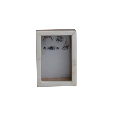 Creative Co-Op Marble and Wood Shadow Box, White and Natural Photo Frame