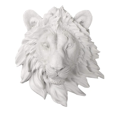 WALL CHARMERS Mini White Faux Lion Head Wall Hanging - 9" White Faux Taxidermy Animal Head Wall Decor - Handmade Farmhouse Decor