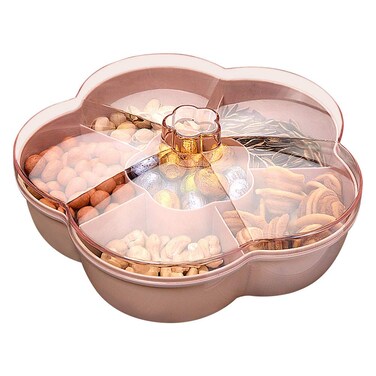 Gintdinpu Flower Shape Snack Serving Tray Snacks Storage Box With Lid for Nut Candy Dried Fruit Food Storage Organizer, Divided Snack Platter