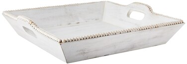 Mud Pie White Washed Beaded Serving Tray, One Size