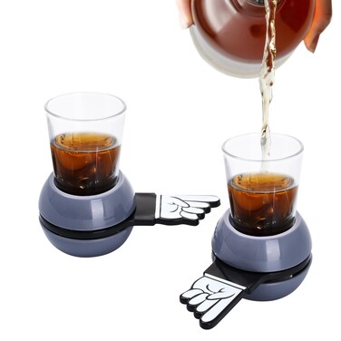 MEANT2TOBE Spin The Shot - Drinking Games for Adults - 2"x7.8"x4" - Spin The Bottle - Shot Glass Spinner for Unbeatable Fun - Engaging Game Night Experience - 2 Grey Spinners and 2 Glass Shots