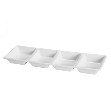 Kaya Elegant White Rectangular 4-Section Plastic Disposable Trays - 16" x 5" (Pack of 3) - Premium Quality &amp; Design, Perfect for Parties &amp; Events