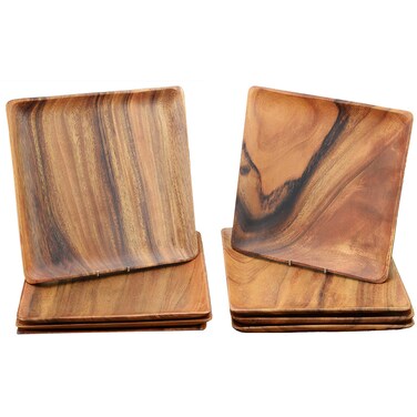 PACIFIC MERCHANTS Acaciaware 10" Square Serving Plate/Tray, Set of 6