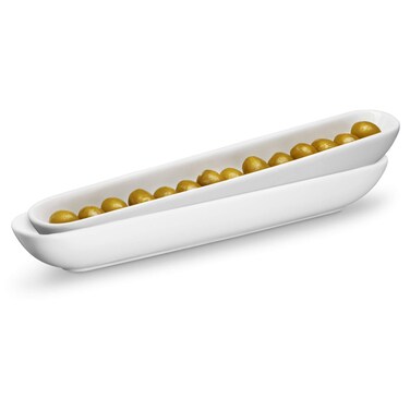KooK Olive Boat Tray, Set of 2, Charcuterie Tray, Grazing Table Supplies, Charcuterie Board Accessories, Ceramic Serving Dish, Narrow Canoe, Cheeses and Appetizers, Dishwasher Safe, 12&acirc;&euro;, White