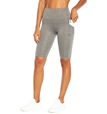 Bally Total Fitness Women's Fiona Pocket Tummy Control 11" Bermuda Short, Heather Charcoal, X-Large