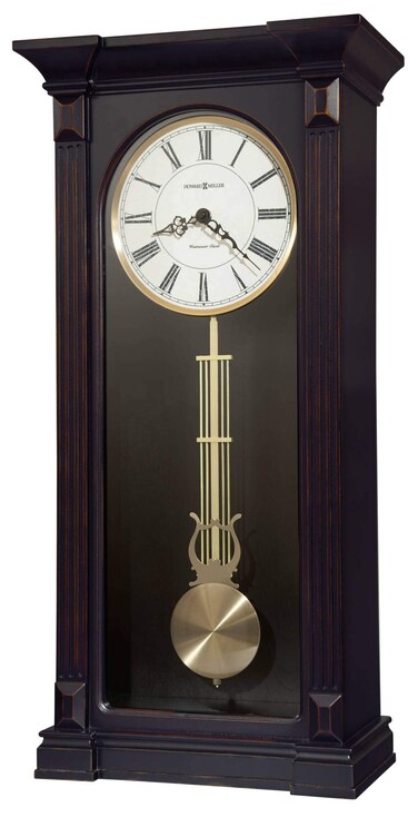 Howard Miller Gobles Wall Clock, Analog Display Brown Unique Style Swinging Pendulum Clocks with Black Finished   White Dial Quartz Movement Perfect for Bedroom, Home Decor and Office