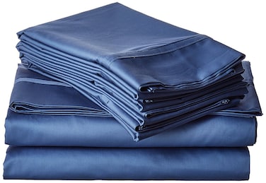 Tribeca Living King Bed Sheet Set, Soft Egyptian Cotton Sateen Solid Sheets and Pillowcase Set, Deep Pocket, 500 Thread Count, 6-Piece Luxury Bedding, Midnight Blue