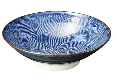 Japanese 9.65 Inches in Diameter Blue Ocean Wave Seigaiha Ceramic Serving Bowl TR52116 from Japan