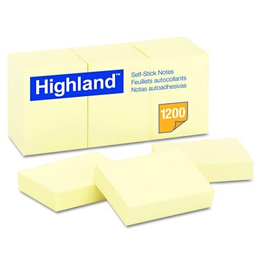 Highland 6539YW Self-Stick Notes, 1 1/2 x 2, Yellow, 100-Sheet (Pack of 60)