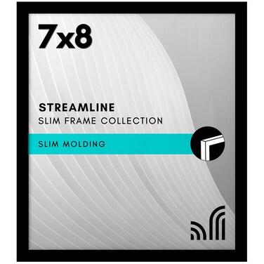 Americanflat 7x8 Picture Frame with Shatter-Resistant Glass - Streamline Collection - Thin Border Picture Frame for Tabletop and Wall Display - Hanging Hardware and Easel Stand Included - Black