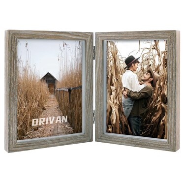 ORIVAN Double 5x7 Picture Frame Hinged Frame Vertical MDF Wood Photo Frames with Glass Front (Gray)