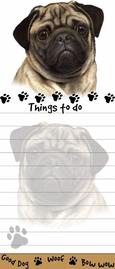 Pug Magnetic List Pads" Uniquely Shaped Sticky Notepad Measures 8.5 by 3.5 Inches