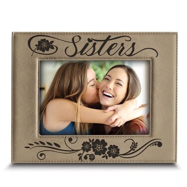 BELLA BUSTA- Sisters picture frame- Gift for sister- Gift for parents- Engraved Leather Picture Frame (5x7 Horizontal (Sisters))