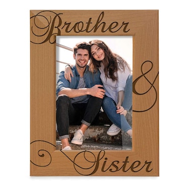 KATE POSH - Brother &amp; Sister Engraved Natural Wood Picture Frame, Siblings Gifts, Wedding Gifts, Little Sister, Little Brother, Big Sister, Big Brother (4x6-Vertical)