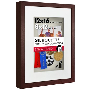 Americanflat 12x16 Shadow Box Frame with Polished Plexiglass - Use as 8x12 Frame with Mat or 12x16 Frame Without Mat - Silhouette Collection - Mahogany with Soft Felt Back