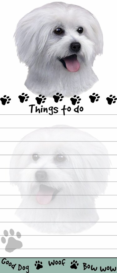 Maltese Puppy Magnetic List Pads" Uniquely Shaped Sticky Notepad Measures 8.5 by 3.5 Inches