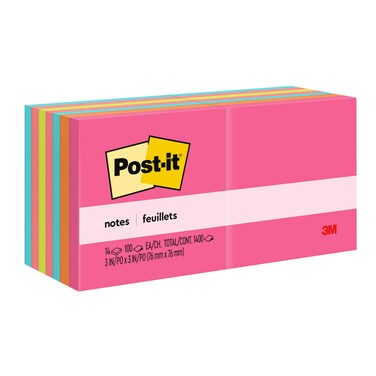 Post-it Notes, 3 in x 3 in. 14 Sticky Notes Pads, 100 Sheets per Pad, Poptimistic Collection, New Year Organization or Second Semester School Supplies