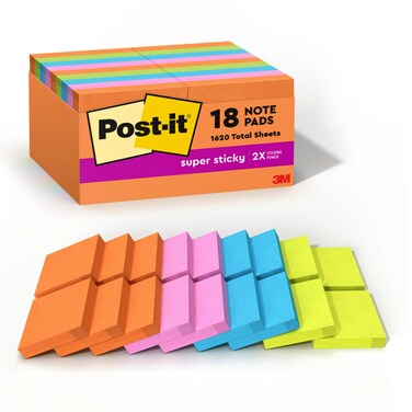 Post-it Super Sticky Notes, 1 7/8 in. x 1 7/8 in., Energy Boost Collection, 18 Pads/Pack, 90 Sheets/Pad