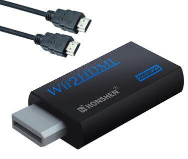 HONSHEN Wii to HDMI Converter, Wii Adapter Black with 3ft HDMI Cable Output Video Audio with 3.5mm Jack Audio Supports All Wii Display Modes, Compatible with Full HD Devices (Black)