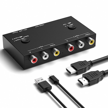 ZUZONG 2 RCA to HDMI, 1080P 2 Way RCA Composite CVBS AV Switch to HDMI Video Audio Converter Adapter Supporting 4:3/16:9, for PC Laptop Xbox PS2 PS3 N64 NGC SNES WII VHS VCR Camera DVD