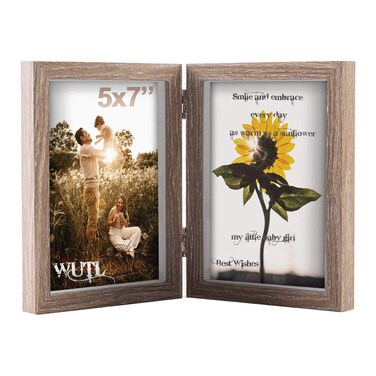 5x7 Picture Frames Double Hinged MDF Wood Grain Shadow Box with Glass Front Stand Vertical on Tabletop