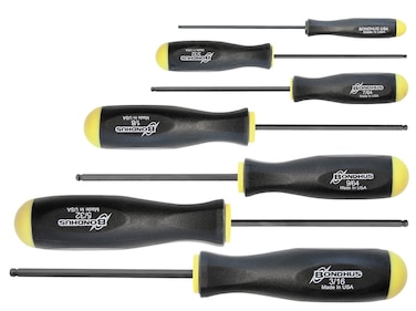 Bondhus 10645 Set of 7 Balldriver Screwdrivers, ProGuard Finish, sizes 5/64-3/16-Inch