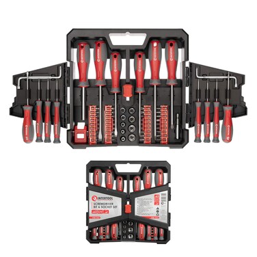 INTERTOOL 63 pcs Screwdriver Set, Magnetic Tips, Storage Cabinet Case and Wall Mount, High Strength Chrome Vanadium Steel VT08-3363