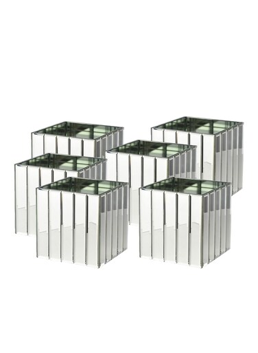 Serene Spaces Living Large Gatsby Mirror Strip Cube Vase, Set of 6 Art Deco Inspired Glass Vase with Mirror Finish, Measures 5.75 Cube