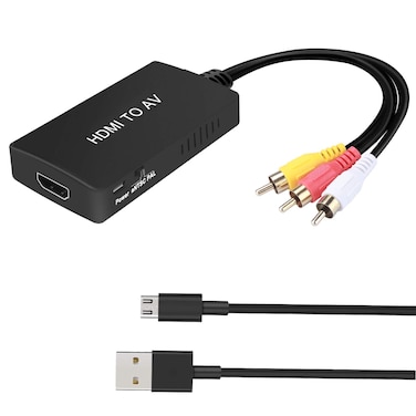 HDMI to RCA Converter, HDMI to AV 3RCA CVBs Composite Video Audio Converter Adapter Supports PAL/NTSC for TV Stick, Roku, Android TV Box, DVD ect, Black